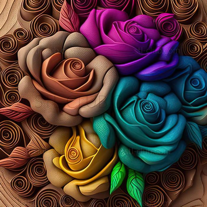 3D model Rainbow roses (STL)